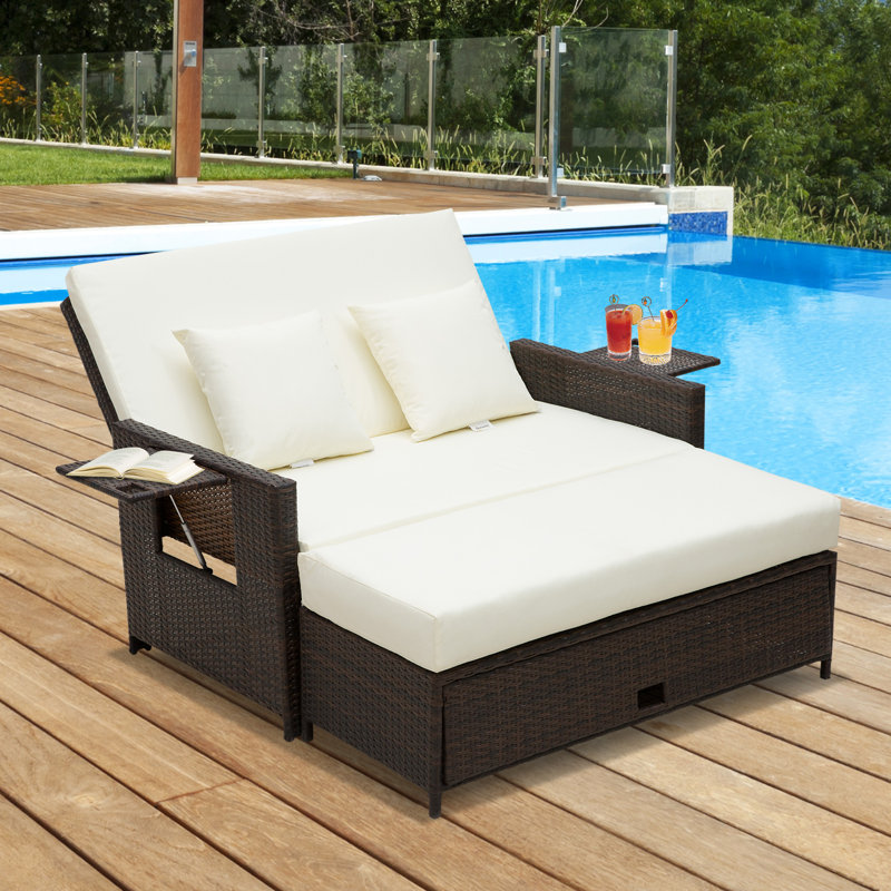 Sequim Straight Patio Daybed with Cushions, Brown