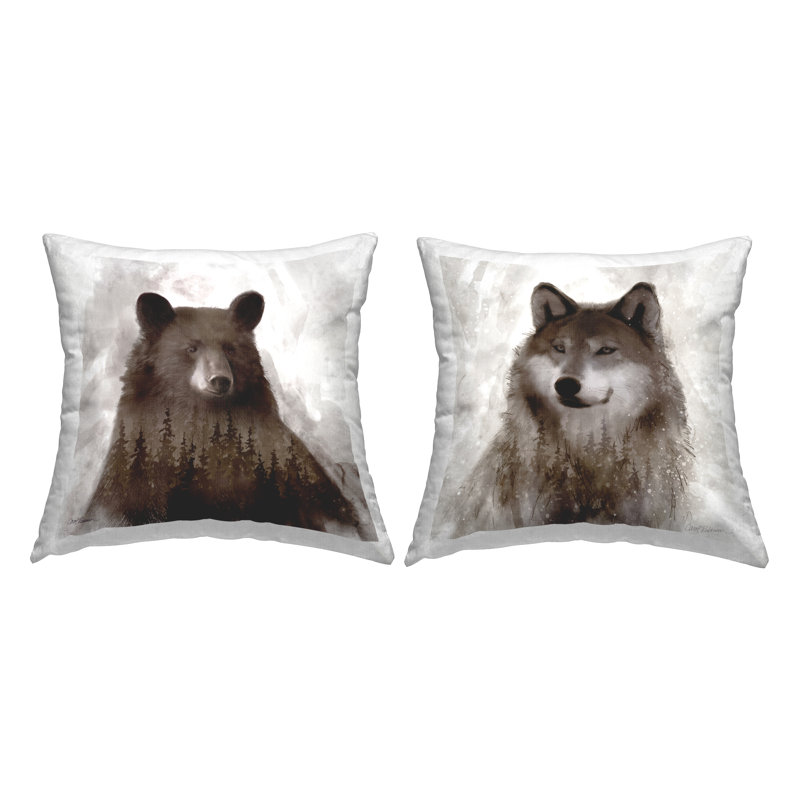 Coussin Rustic Bear and Wolf Portraits