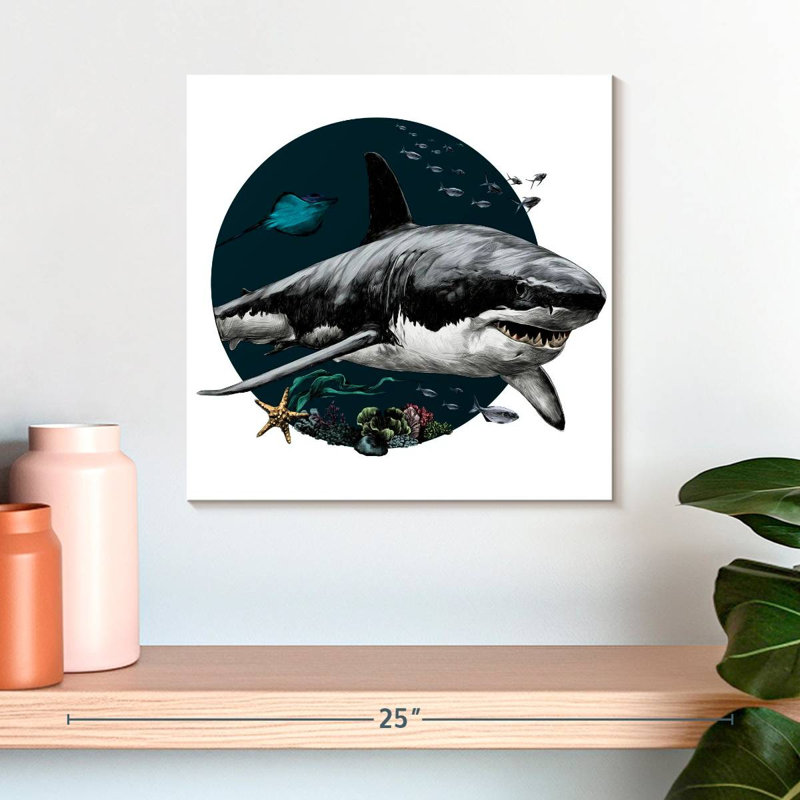 Crowle Gray Shark Illustration, 16" H x 16" W