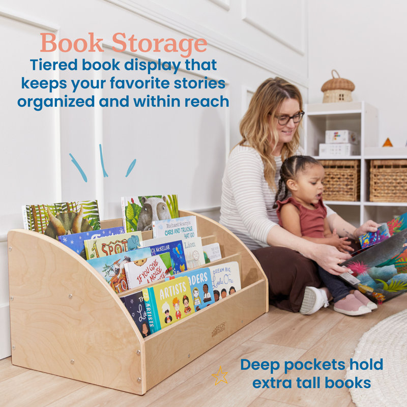Natural Birch Toddler Book Display with Adjustable Shelves