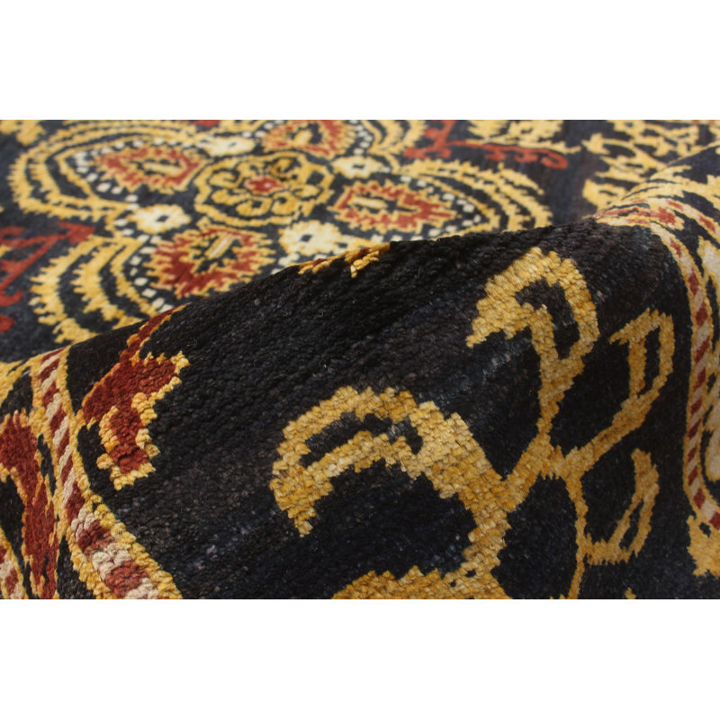 Tapis unique en laine noué à la main style bosses des années 2010 noir et brun 6 pi 6 po x 8 pi 9 po Laurius