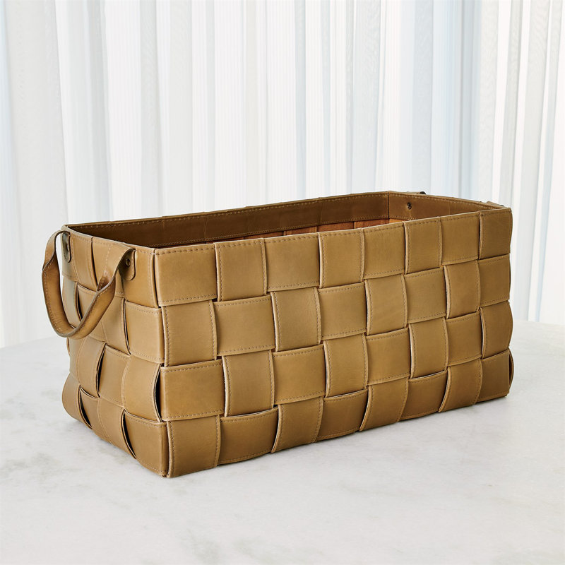 Soft Woven Leather Basket-Putty, Natural, 11.75" H x 24" W x 12.25" D