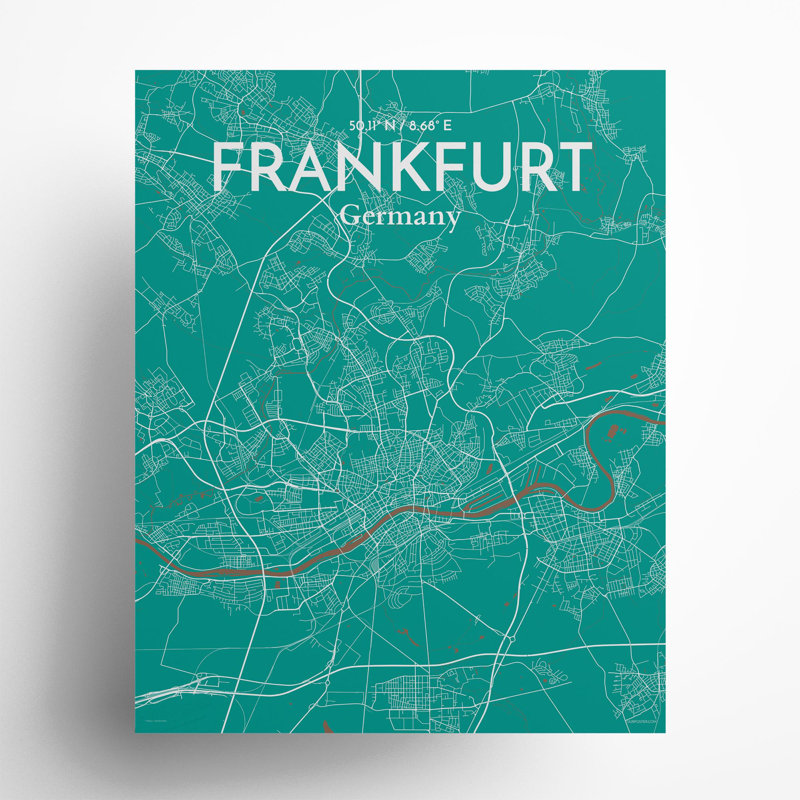 Frankfurt City Map In Nature - No Frame Print, 20cm H x 16cm W x 0.05cm D