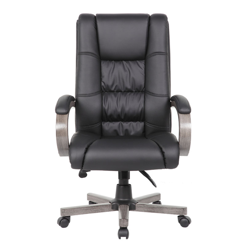 Zoey High-Back Executive Chair, Black Vinyl, Gray Wood Finish, Gray