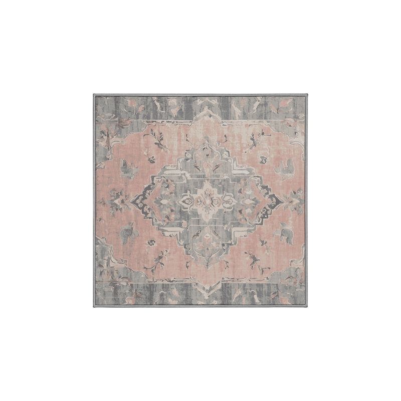 Machine Washable Gray Area Rug, Square 4'