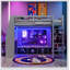 Wood Gaming Loft Bed With Desk, Multi-Storage Shelves, LED And A Hanging Clothes Rack-1647282988
