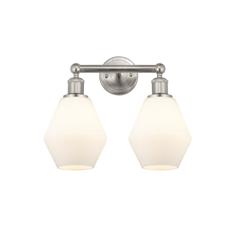 Gabbie 15" W 2-Light Steel and Glass Vanity Light, Cased Matte White, Brushed Satin Nickel
