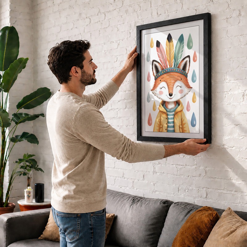 Crowned Fox Boho - Framed Print, Unframed, A3 - 42.0 x 29.7 cm