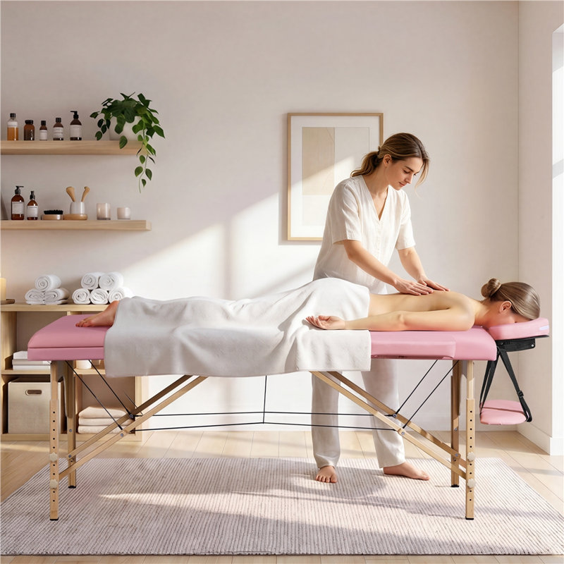 Table pliante portative 83,9 po, Similicuir rose