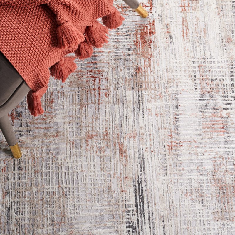 Tapis rouille / gris Vogue 117, Rectangle 5 pi 3 po x 7 pi 6 po