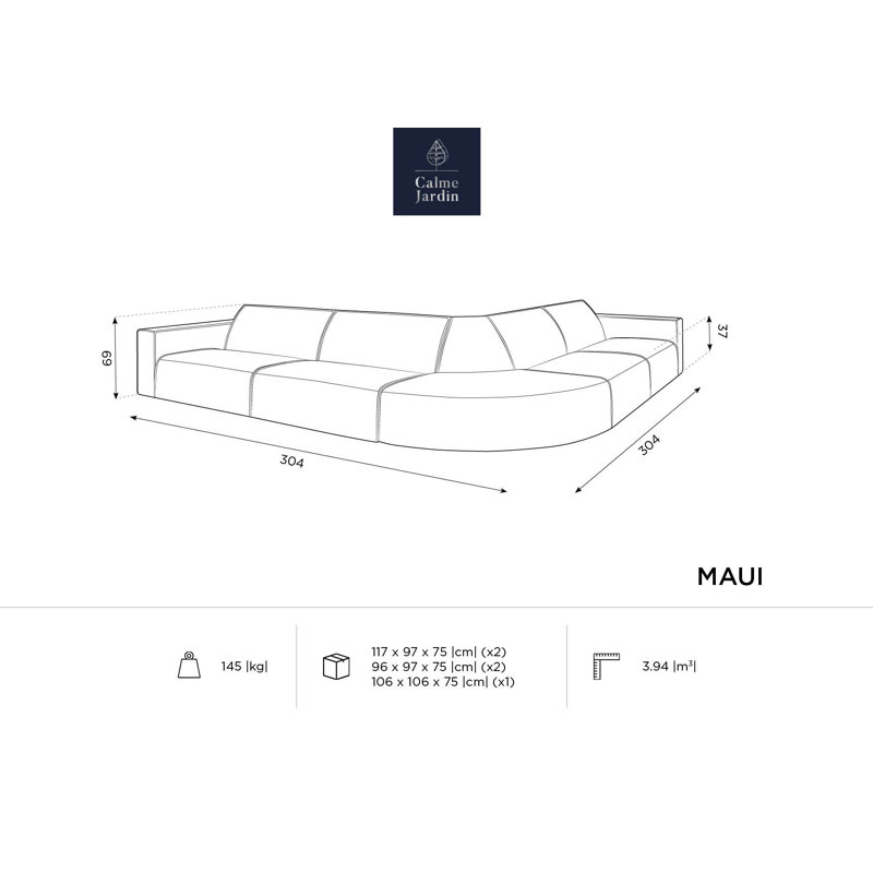 304cm Wide Wood Patio Sectional with Cushions, Light Beige