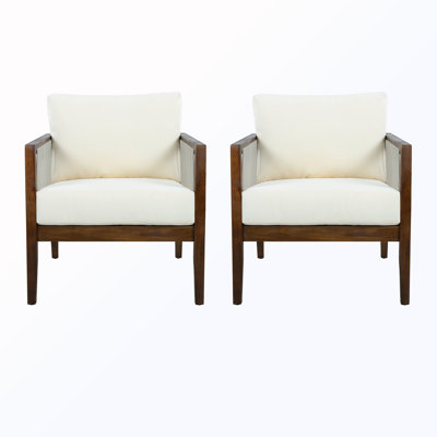 Chaise longue d'extérieur en bois à dossier en corde avec coussin (ensemble de 2)