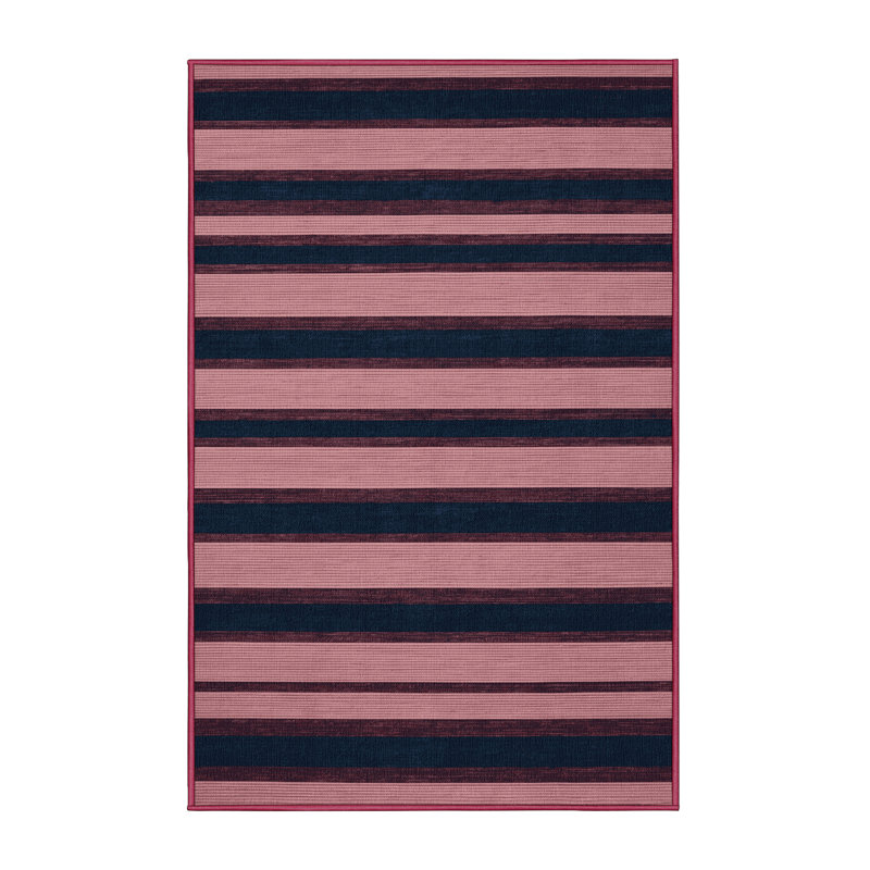 Machine Washable Horizontal Stripes Pink Area Rug, Rectangle 8' x 10'