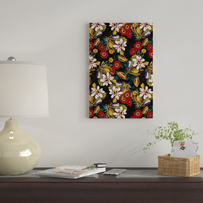 « japanese floral pattern » par burcu korkmazyurek, impression sur toile tendue, H 26 po x l 18 po x P 1,5 po, Pas de tapis
