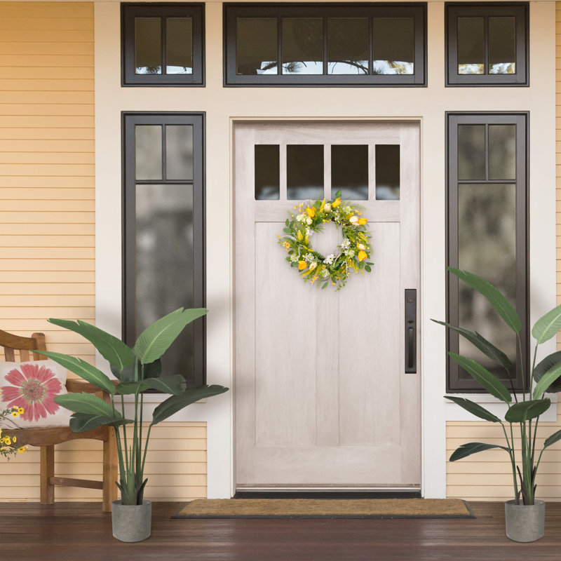 24" Artificial Tulip Floral Spring Door Wreath, Green/Yellow