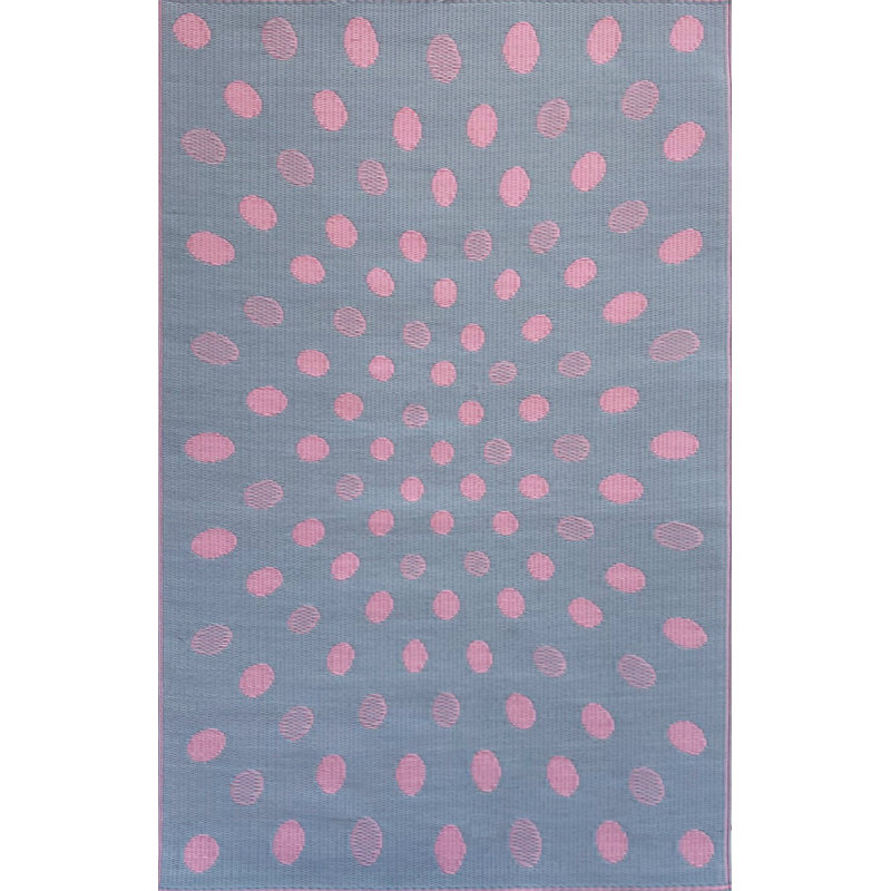Crazy Polka Dots Outdoor Mat, Pink & Grey, Reversible Mat For Patio, Porch, Deck, Floor Mat, Rectangle 5' x 8'