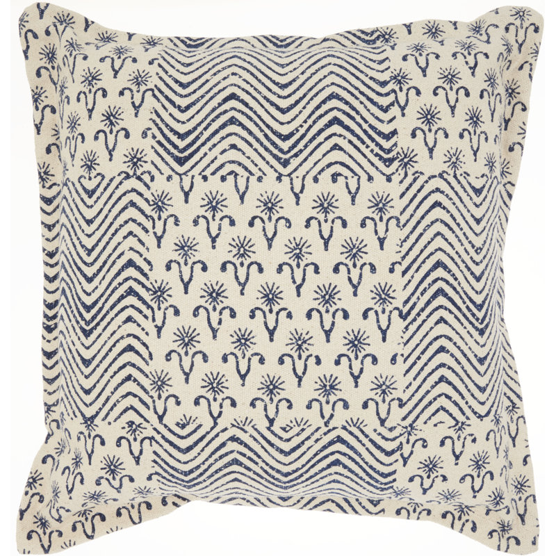 Housse de coussin en coton Arielle, Indigo géométrique 2, H 20 po x l 20 po