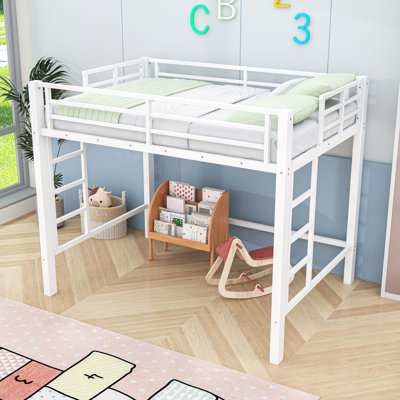 Metal Loft Bed with Guardrails