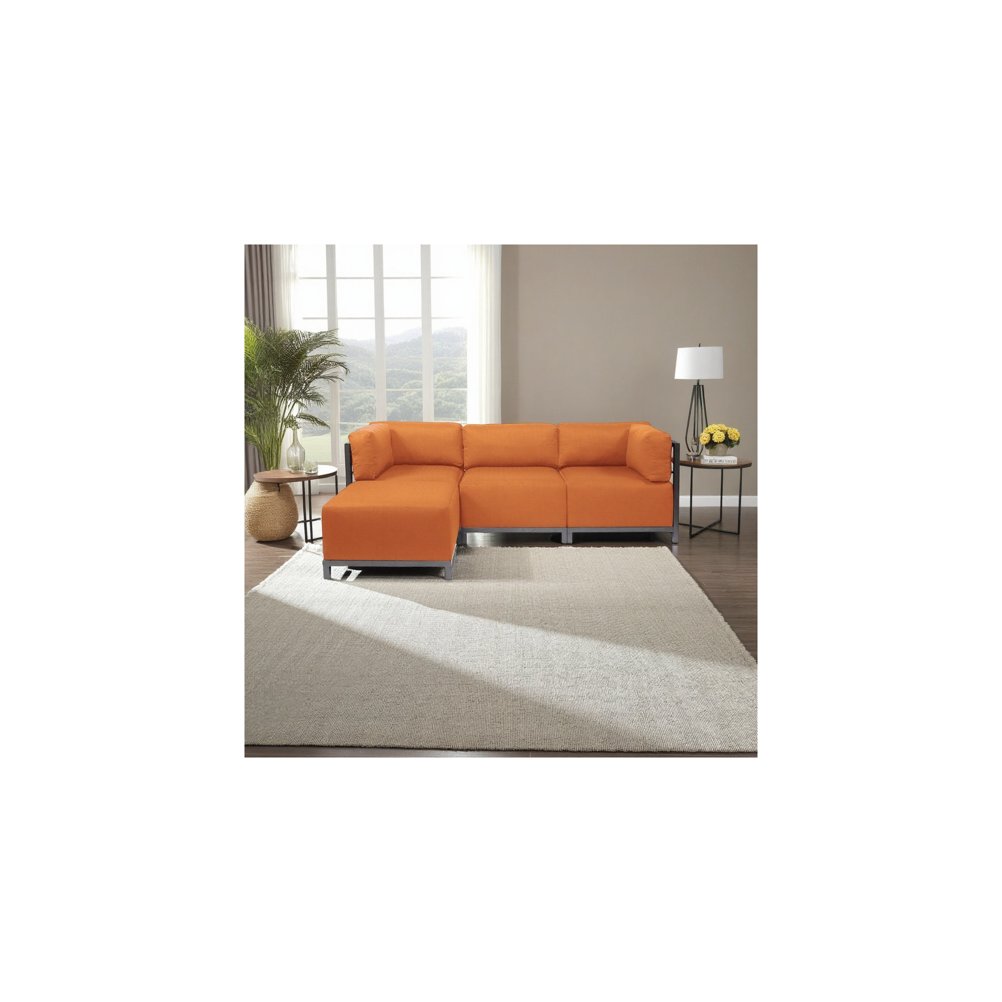 Olen 95.5'' Wide L-Shaped Steel Patio Sectional with Cushions, Titanium, Canyon Orange Sunbrella
