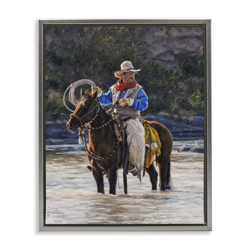 «Cowboy & River Passage», art mural encadré par David Graham, Cadre flottant gris lustré, H 31 po x l 25 po