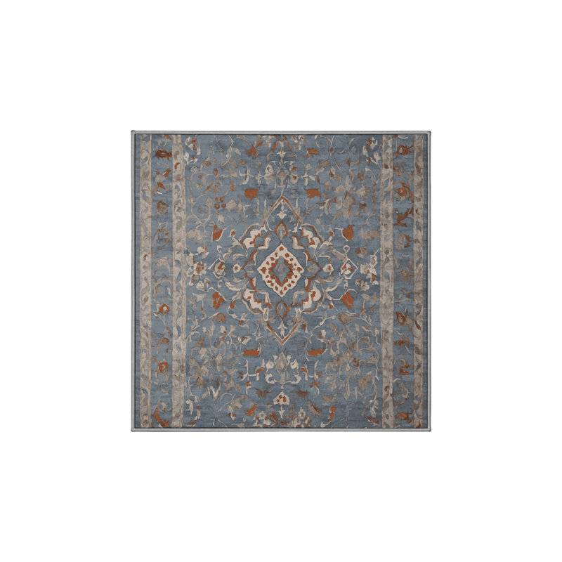 Machine Washable Gray Area Rug, Square 4'