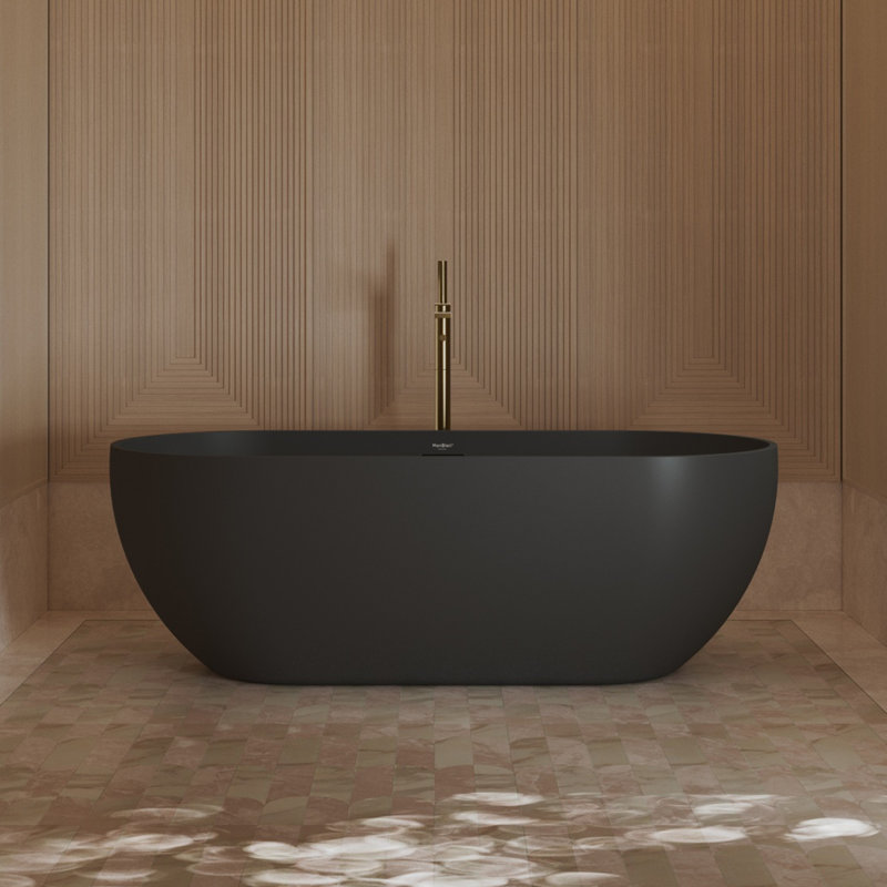 Baignoire autoportante MonBlari 68" x 31" en acrylique noir avec trop-plein et bonde rétractable pour salle de bain, Noir mat