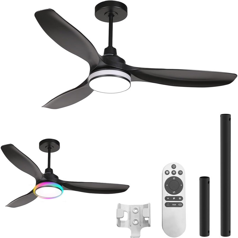 52 Inch Ceiling Fan With Light, RGB Backlight Quiet LED Ceiling Fan With Remote For Bedroom, Living Room, Kitchen, 3CCT, 6 Speeds, Reversible, Dimmable, Timer, Memory