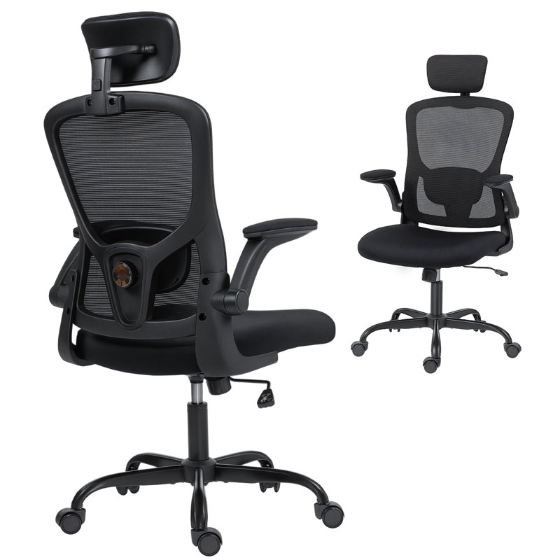 Fauteuil de bureau ergonomique, chaise de bureau avec support lombaire 4D, noir, Noir, Noir