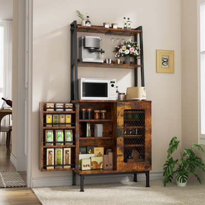 58” Pantry Cabinets With Microwave Shelves, Freestanding Kitchen Storage Cabinet With Adjustable Shelves, Buffet Cupboards For Kitchen, Dining Room, L by Ebern Designs