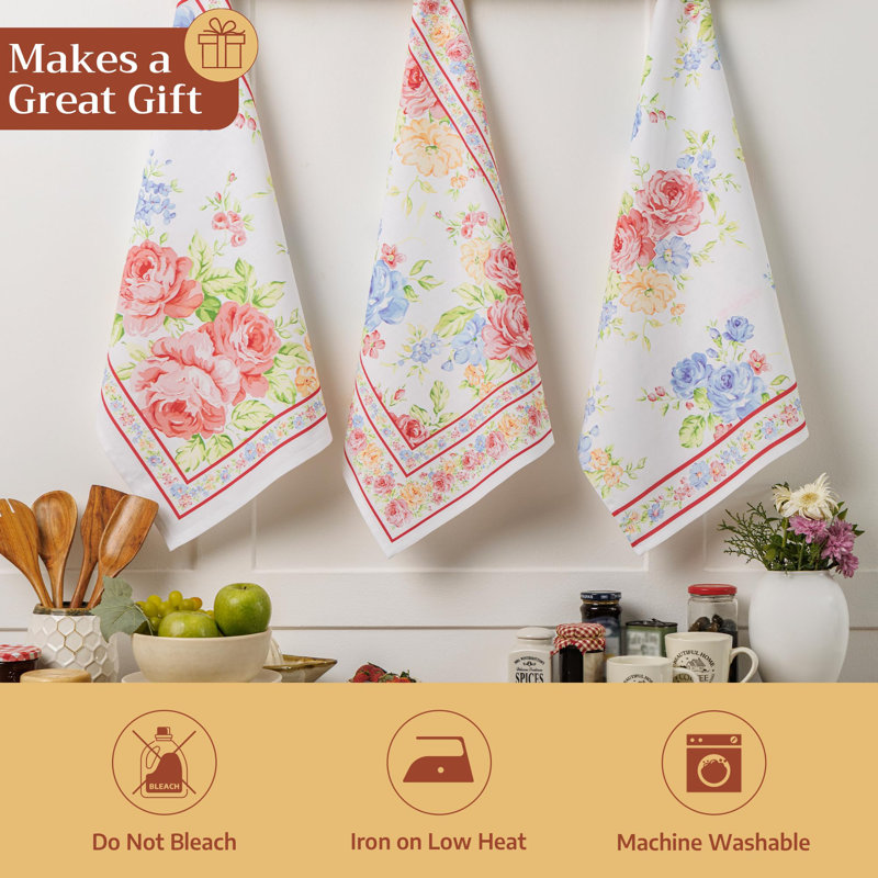 Ensemble de 3 torchons de cuisine Maison d'Hermine Vintage Floral 100 % coton - 51 x 70 cm