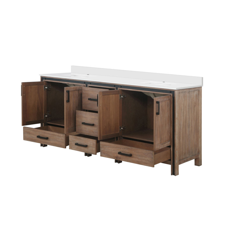 Meuble-lavabo double Augustine, Bois de grange rustique, 30", Marbre de culture blanc