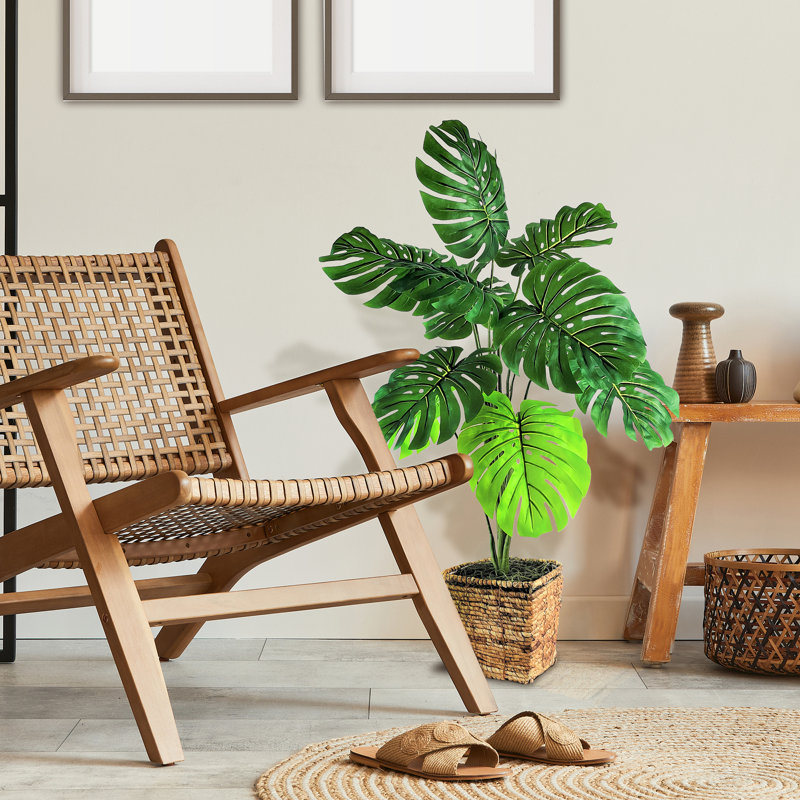 40'' Faux Monstera Plant in Wicker/Rattan Basket