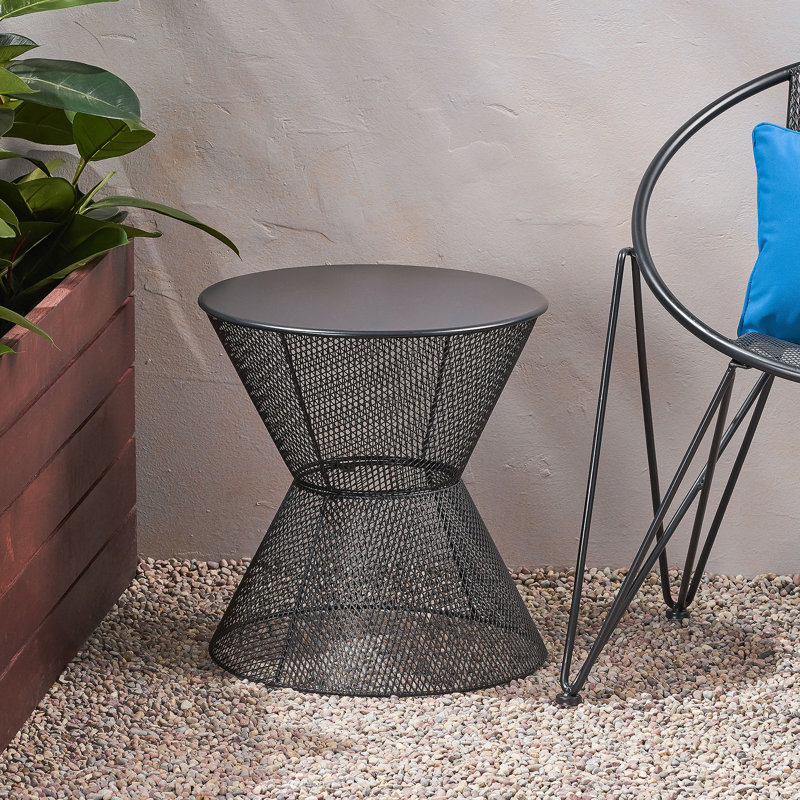 Table d'appoint en fer durable avec motif en maille Breezy, pour une utilisation extérieure et intérieure, Noir mat
