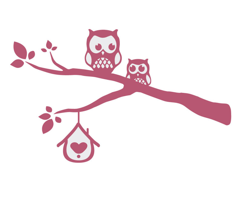 Décalcomanie murale owls sur une branche, H 39 po x l 65 po x P 0,01 po, Rouge à lèvres