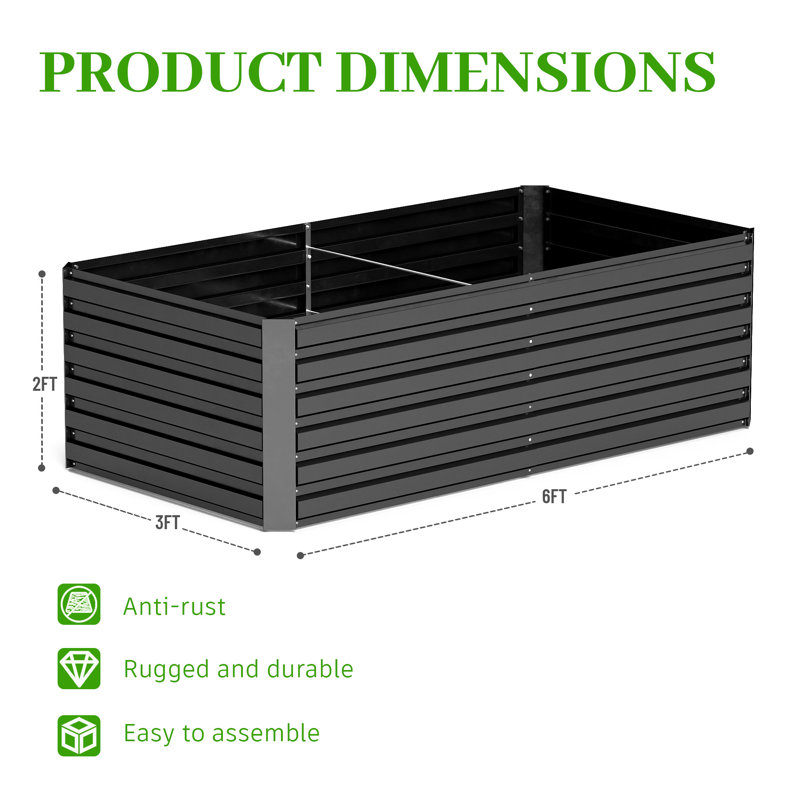 Metal Raised Garden Bed, 24" H x 72" W x 36" D, Black