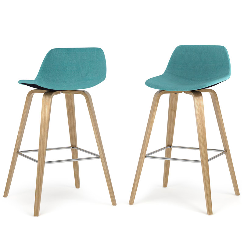 Tabouret de bar et de comptoir Randolph, Tissu aspect lin - Bleu turquoise