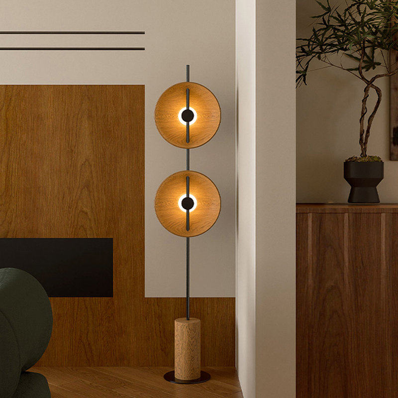 Burlywood + lampes sur pied en bois massif noir + métaux, Burlywood