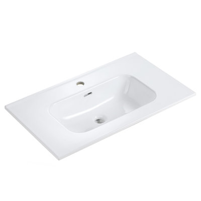 Bassin intégré en céramique blanche, drain non inclus