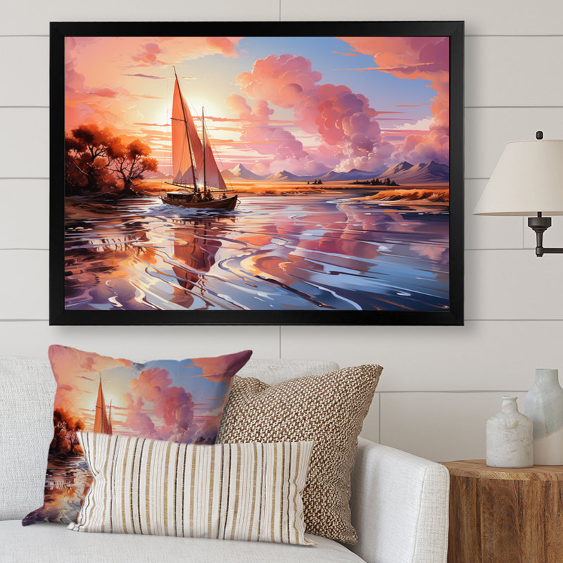 " Clouds Whimsical Wanderers ", 16" H x 32" W x 1" D, Black Picture Framed