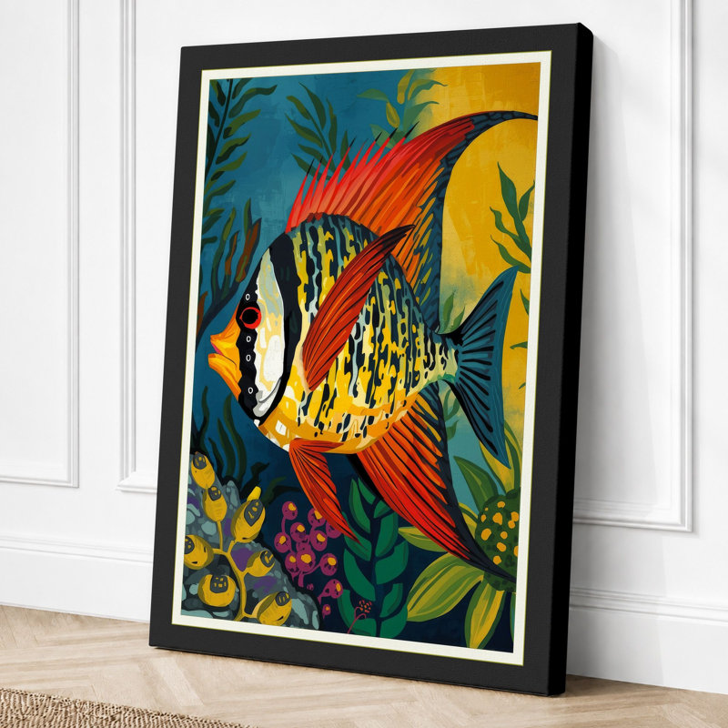 Macaw in Bloom Tropical - Wrapped Canvas, Black Border, 24x16 - 61.0 x 40.6 cm