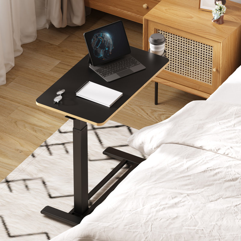 Table de lit réglable et mobile Kristee avec roulettes cachées, H 40,5 po x l 27,6 po x P 15,7 po, Noir avec bordure érable