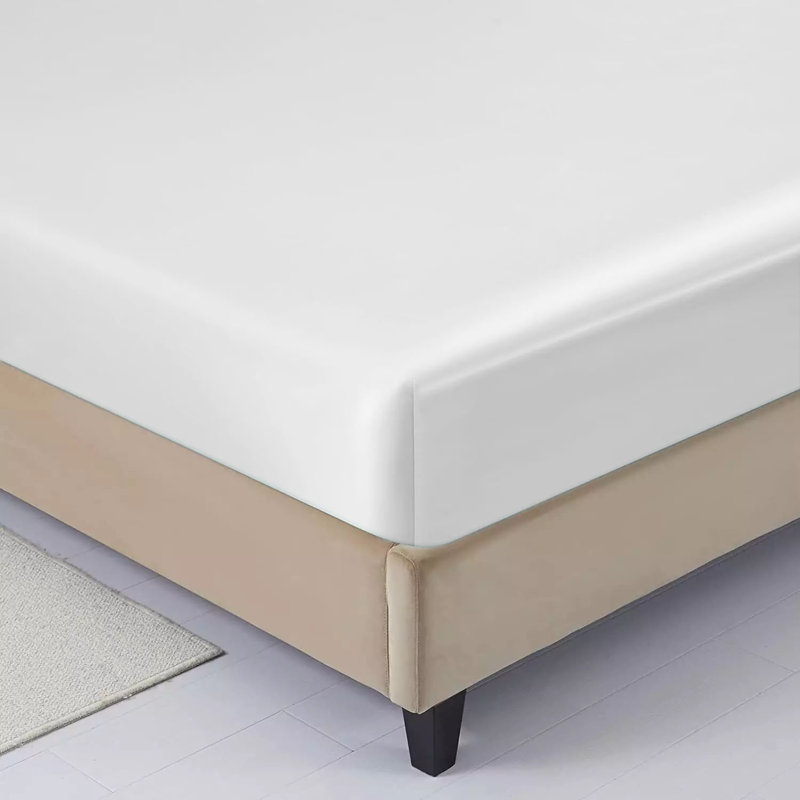 Ensemble de draps 4 pièces en satin doux et soyeux, Ensemble de draps double / double avec 2 taies d'o, Blanc