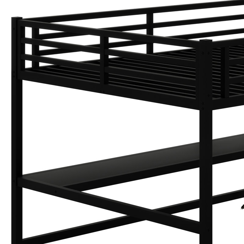 Lit mezzanine en métal avec prise de courant et éclairage à DEL, peu encombrant, Noir