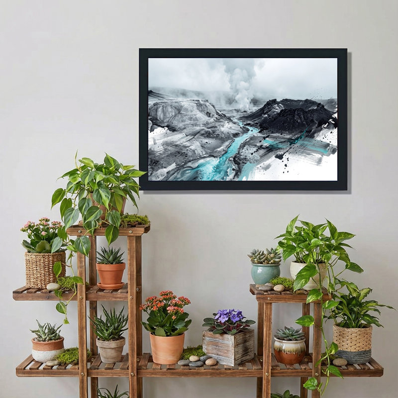 «Turquoise River And Steam Vents In Volcanic Landscape», art mural sur toile, 20"H x 30"W