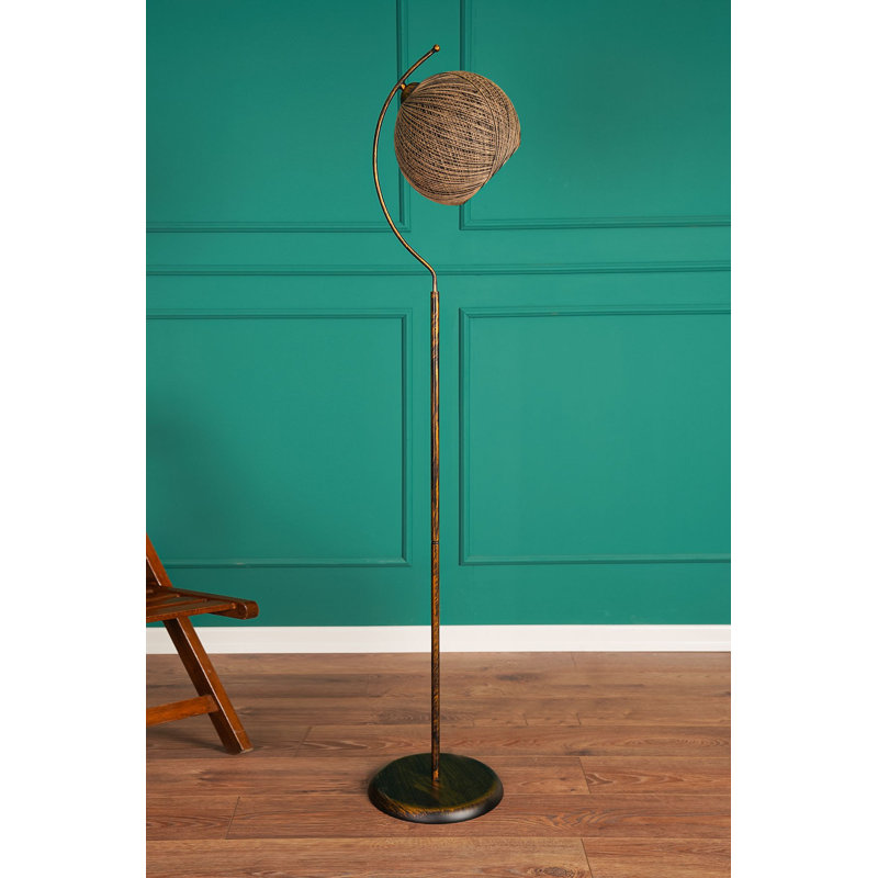 Modern Floor Lamp with Metal Body & Jute Cap, 64.9 in Height | 11.8 x 11.8 in Jute Cap | E27 Socket (Max 60W) | On/Off Switch on Cable | CE Certified, Stylish Lighting for Home & Office Decor