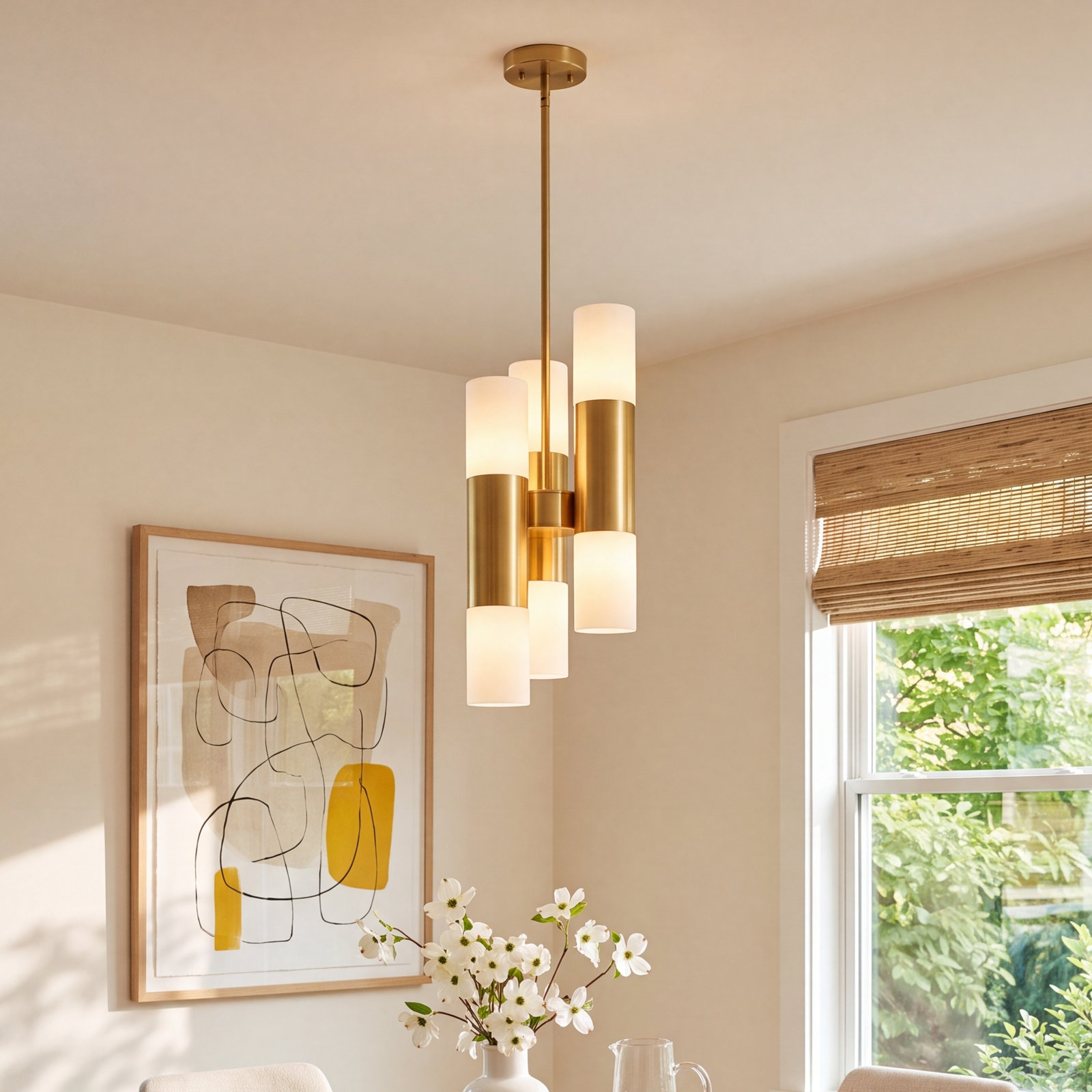 Otto 6 - Light Cylinder Chandelier, Aged Brass