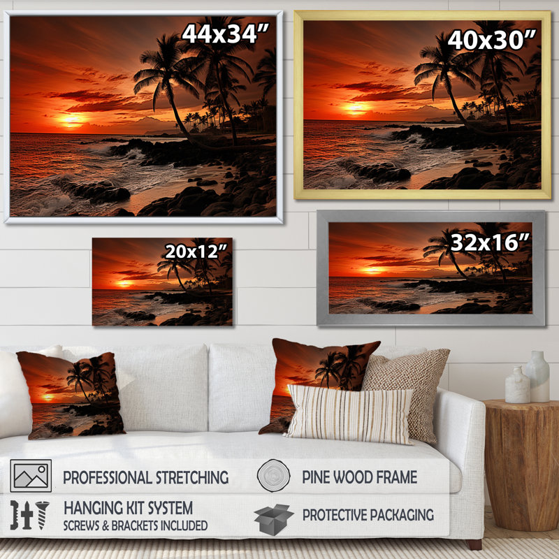 «Hawaii Sunset Serenade II», reproduction sur toile, Cadre naturel flottant, H 34 po x l 44 po x P 1,5 po