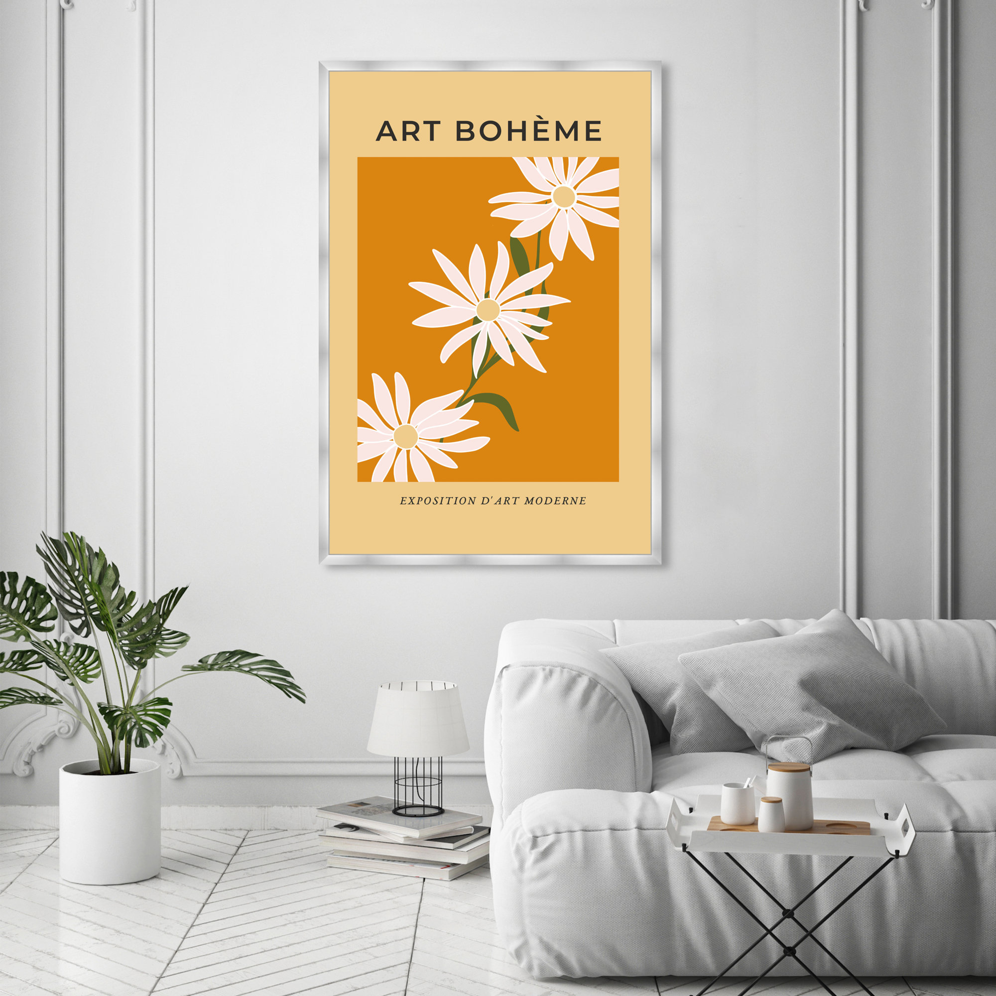 French White Daisy by Oliver Gal, Silver Framed Paper, 56" H x 38" W