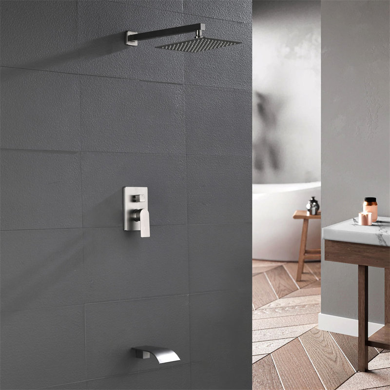 Ensemble de garniture de robinet de douche à poignée simple à système de douche mural 10 po avec valve brute 10 po