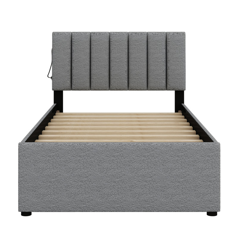 Lit plateforme tapissier avec lit gigogne, Gris